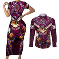 Personalised Queensland Maroons Couples Matching Short Sleeve Bodycon Dress and Long Sleeve Button Shirt Mascot Rugby League
