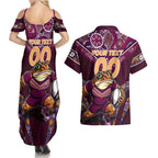 Personalised Queensland Maroons Couples Matching Summer Maxi Dress and Hawaiian Shirt Mascot Rugby League