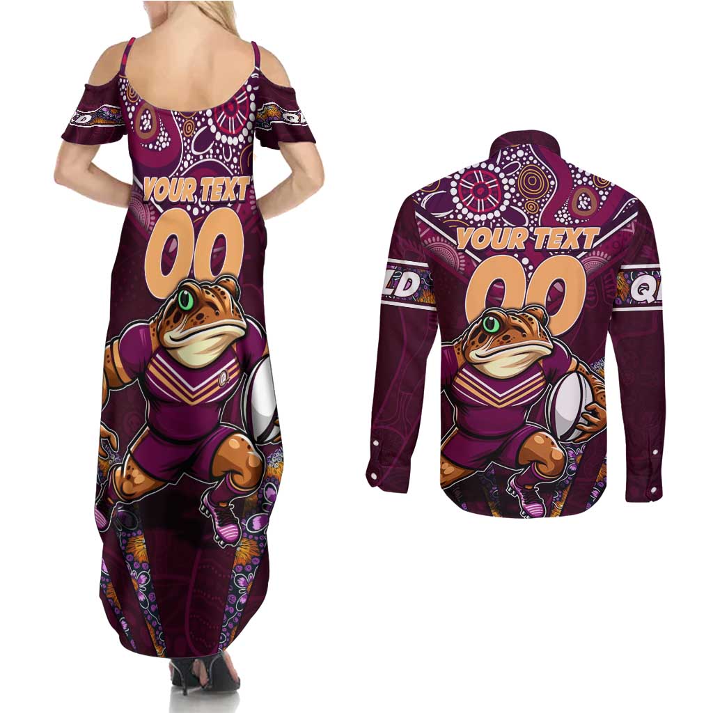 Personalised Queensland Maroons Couples Matching Summer Maxi Dress and Long Sleeve Button Shirt Mascot Rugby League