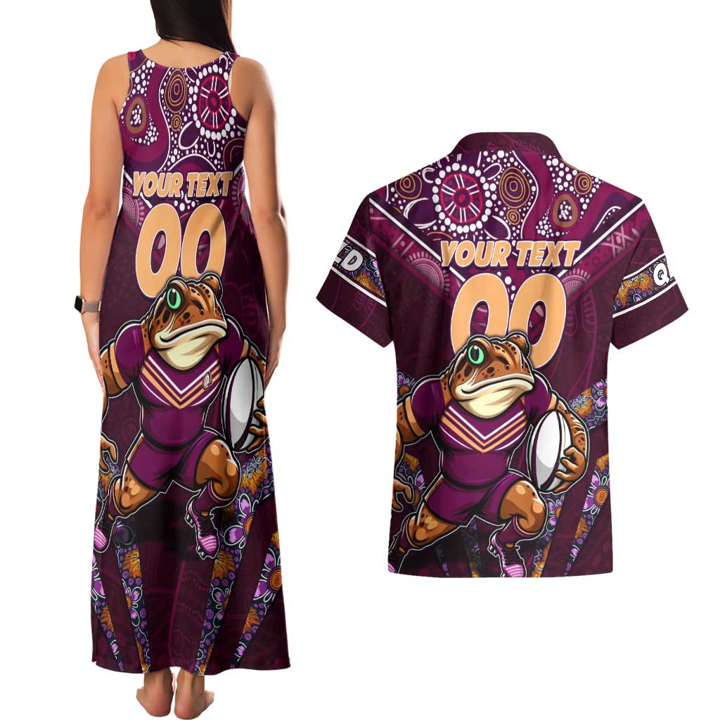 Personalised Queensland Maroons Couples Matching Tank Maxi Dress and Hawaiian Shirt Mascot Rugby League
