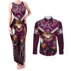 Personalised Queensland Maroons Couples Matching Tank Maxi Dress and Long Sleeve Button Shirt Mascot Rugby League