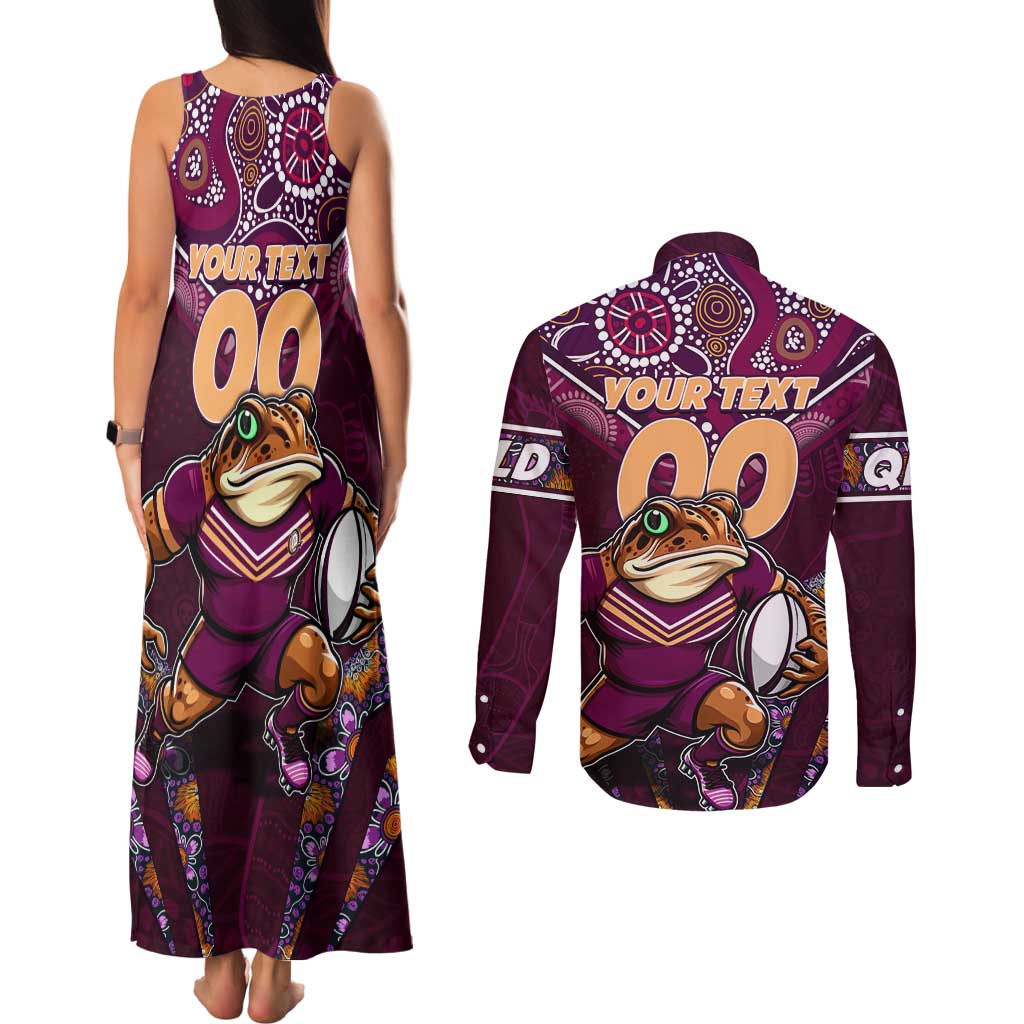Personalised Queensland Maroons Couples Matching Tank Maxi Dress and Long Sleeve Button Shirt Mascot Rugby League