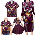 Personalised Queensland Maroons Family Matching Long Sleeve Bodycon Dress and Hawaiian Shirt Mascot Rugby League
