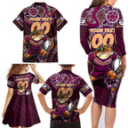 Personalised Queensland Maroons Family Matching Long Sleeve Bodycon Dress and Hawaiian Shirt Mascot Rugby League