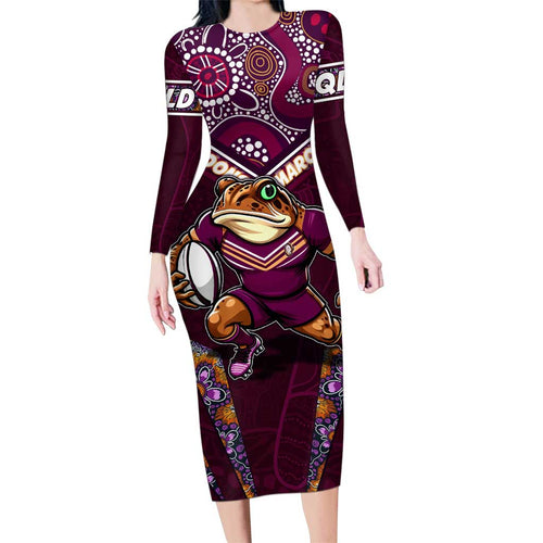 Personalised Queensland Maroons Family Matching Long Sleeve Bodycon Dress and Hawaiian Shirt Mascot Rugby League