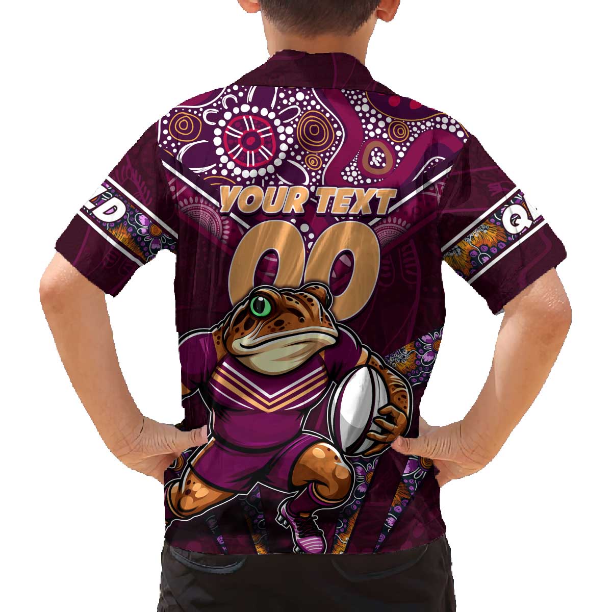 Personalised Queensland Maroons Family Matching Off The Shoulder Long Sleeve Dress and Hawaiian Shirt Mascot Rugby League