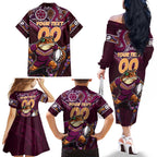 Personalised Queensland Maroons Family Matching Off The Shoulder Long Sleeve Dress and Hawaiian Shirt Mascot Rugby League