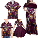 Personalised Queensland Maroons Family Matching Off Shoulder Maxi Dress and Hawaiian Shirt Mascot Rugby League