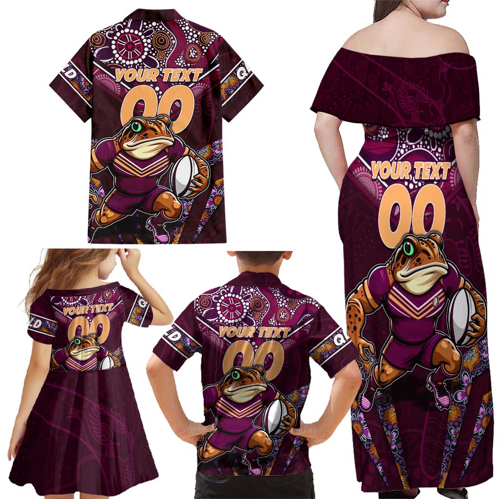 Personalised Queensland Maroons Family Matching Off Shoulder Maxi Dress and Hawaiian Shirt Mascot Rugby League