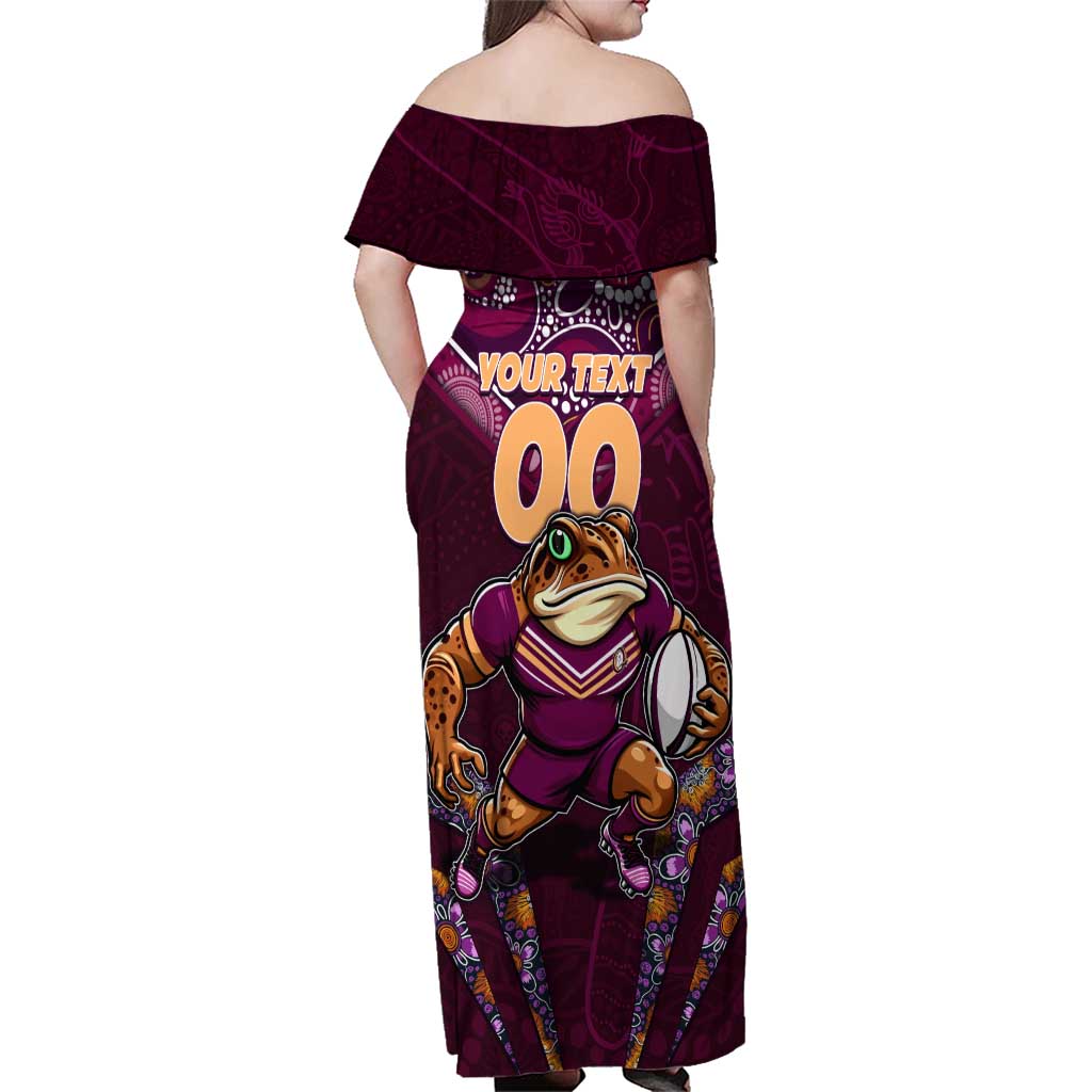 Personalised Queensland Maroons Family Matching Off Shoulder Maxi Dress and Hawaiian Shirt Mascot Rugby League