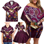 Personalised Queensland Maroons Family Matching Off Shoulder Short Dress and Hawaiian Shirt Mascot Rugby League