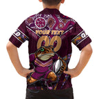 Personalised Queensland Maroons Family Matching Off Shoulder Short Dress and Hawaiian Shirt Mascot Rugby League