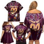 Personalised Queensland Maroons Family Matching Off Shoulder Short Dress and Hawaiian Shirt Mascot Rugby League