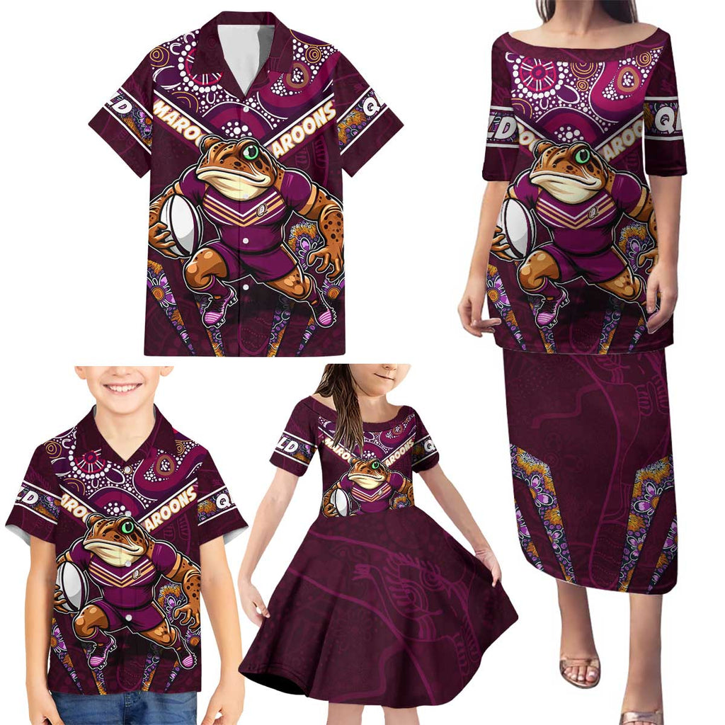 Personalised Queensland Maroons Family Matching Puletasi and Hawaiian Shirt Mascot Rugby League