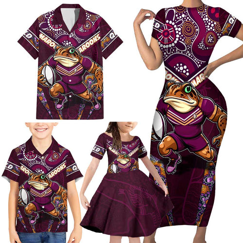 Personalised Queensland Maroons Family Matching Short Sleeve Bodycon Dress and Hawaiian Shirt Mascot Rugby League