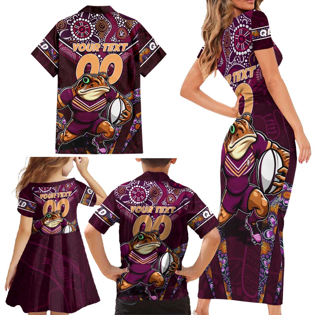 Personalised Queensland Maroons Family Matching Short Sleeve Bodycon Dress and Hawaiian Shirt Mascot Rugby League