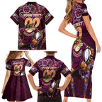 Personalised Queensland Maroons Family Matching Short Sleeve Bodycon Dress and Hawaiian Shirt Mascot Rugby League