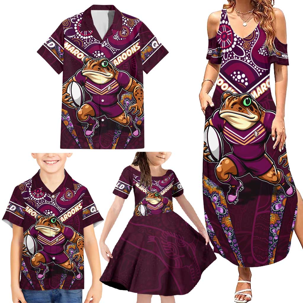 Personalised Queensland Maroons Family Matching Summer Maxi Dress and Hawaiian Shirt Mascot Rugby League