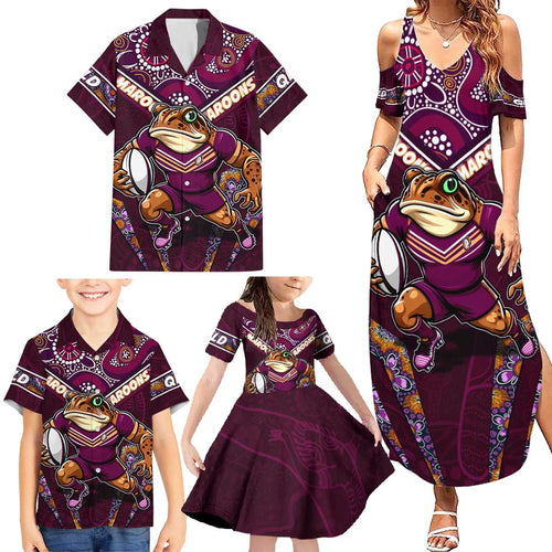 Personalised Queensland Maroons Family Matching Summer Maxi Dress and Hawaiian Shirt Mascot Rugby League