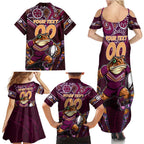 Personalised Queensland Maroons Family Matching Summer Maxi Dress and Hawaiian Shirt Mascot Rugby League