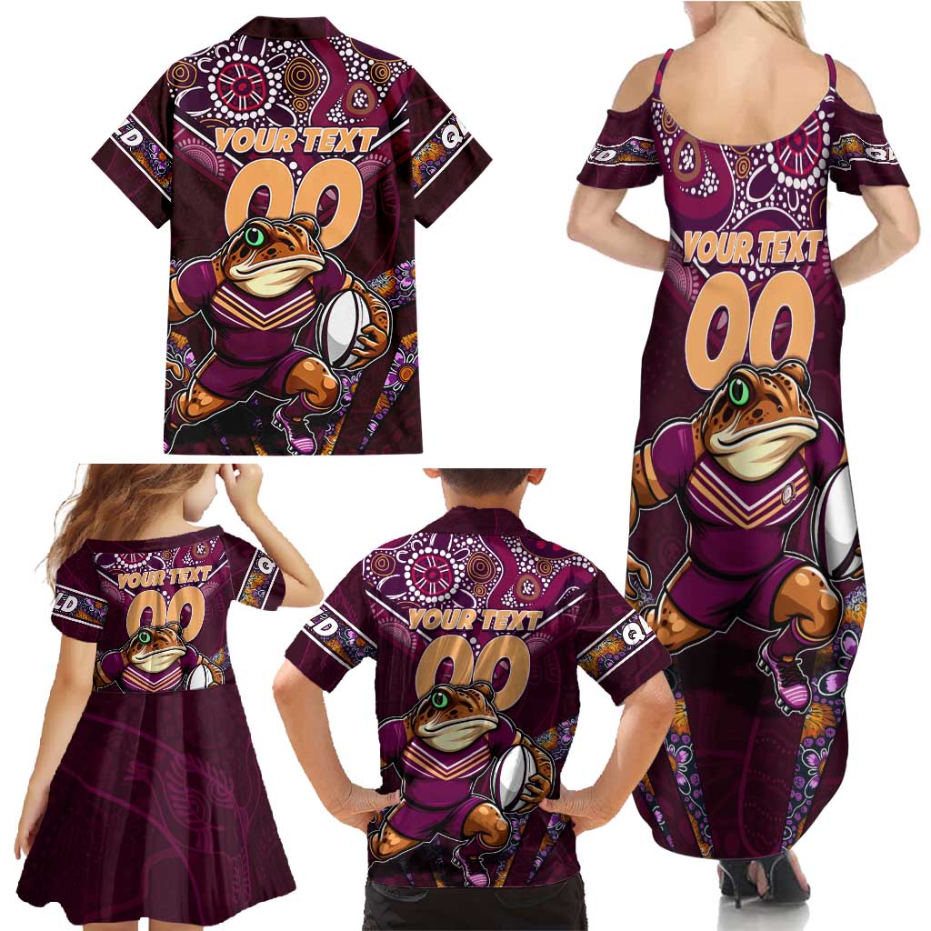 Personalised Queensland Maroons Family Matching Summer Maxi Dress and Hawaiian Shirt Mascot Rugby League