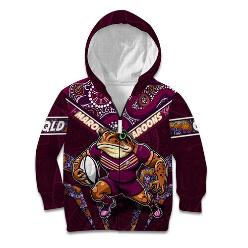 Personalised Queensland Maroons Kid Hoodie Mascot Rugby League