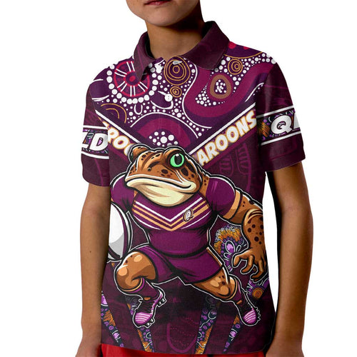 Personalised Queensland Maroons Kid Polo Shirt Mascot Rugby League