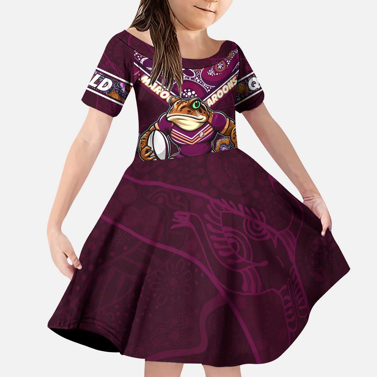 Personalised Queensland Maroons Kid Short Sleeve Dress Mascot Rugby League