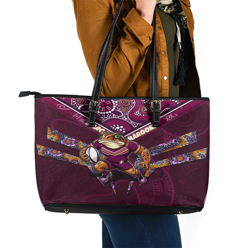 Queensland Maroons Leather Tote Bag Mascot Rugby League