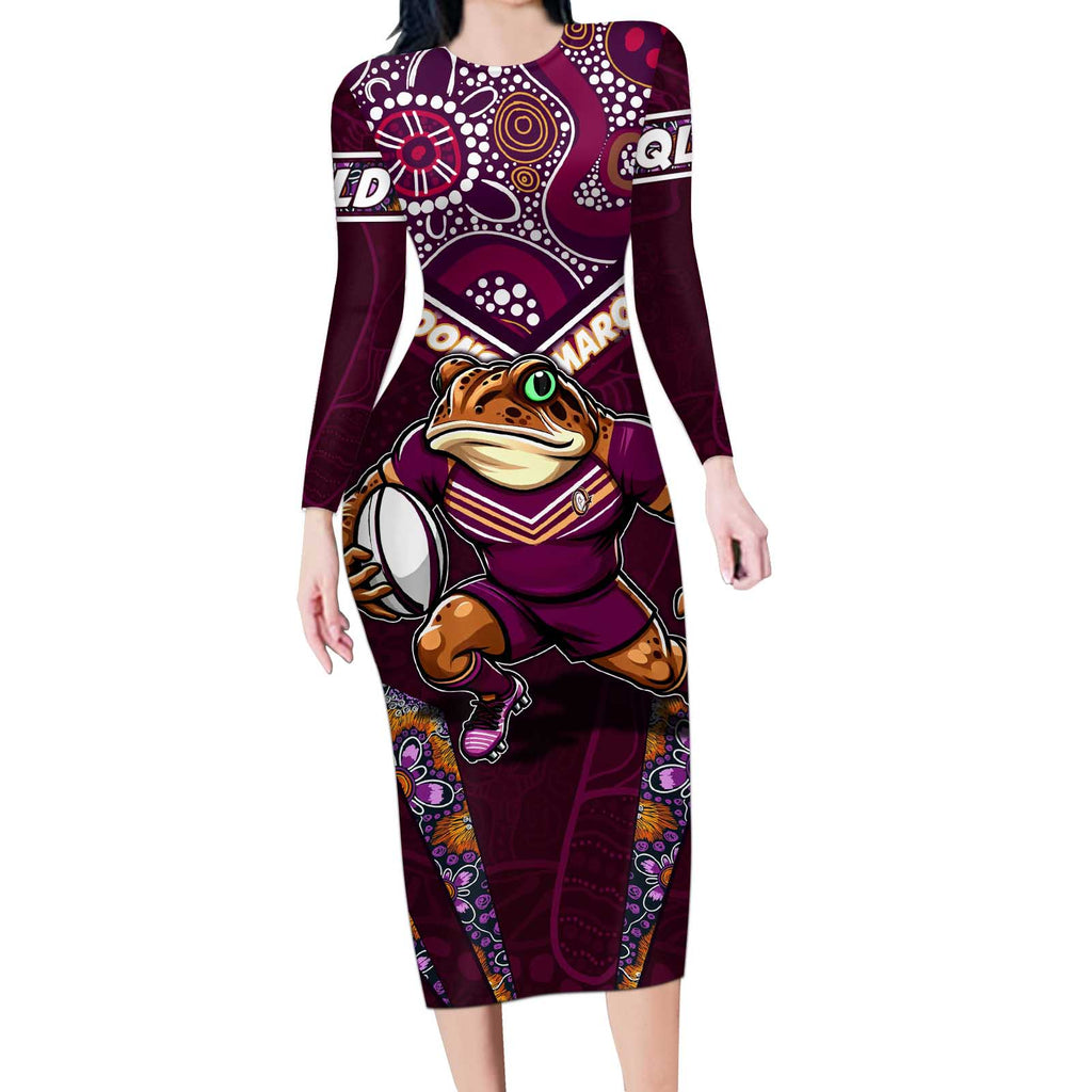 Personalised Queensland Maroons Long Sleeve Bodycon Dress Mascot Rugby League