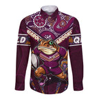 Personalised Queensland Maroons Long Sleeve Button Shirt Mascot Rugby League
