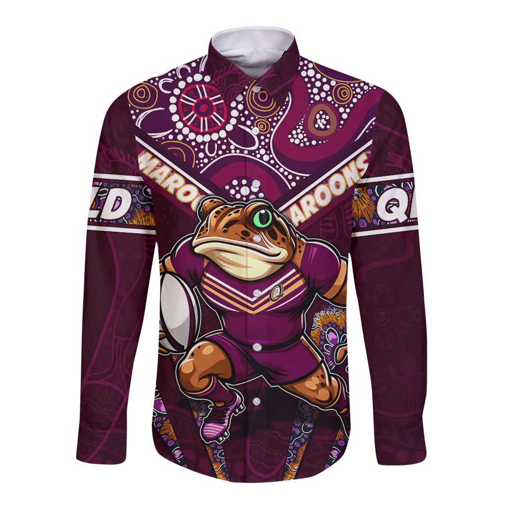 Personalised Queensland Maroons Long Sleeve Button Shirt Mascot Rugby League
