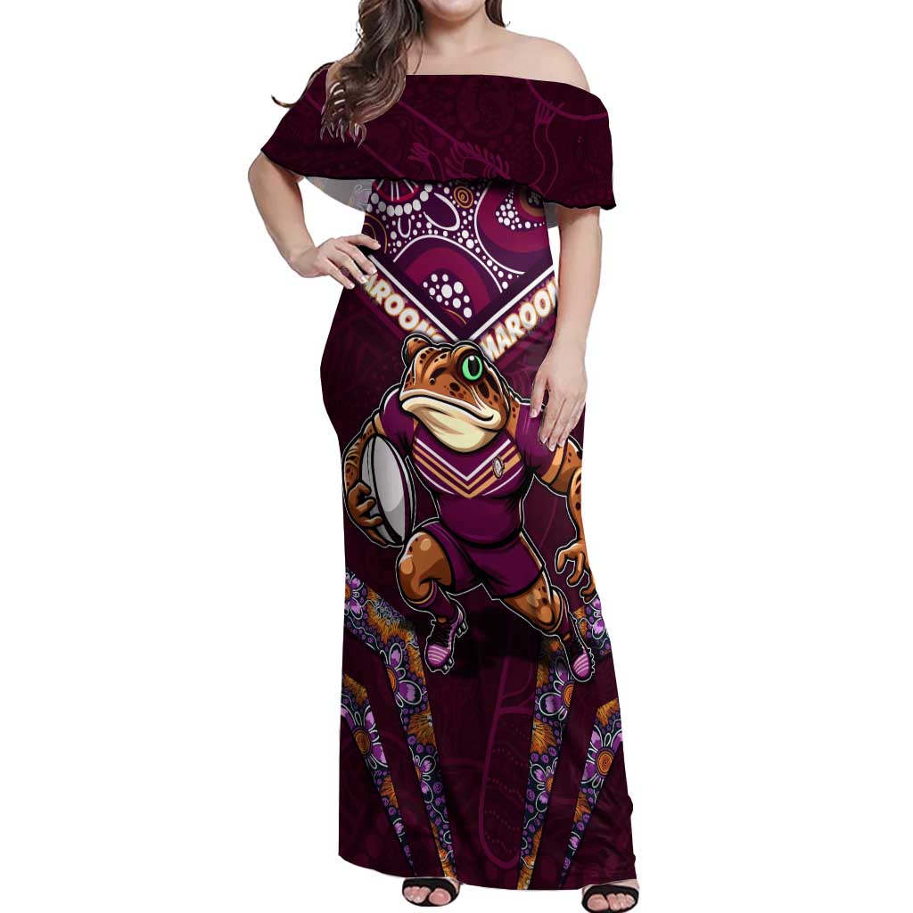 Personalised Queensland Maroons Off Shoulder Maxi Dress Mascot Rugby League