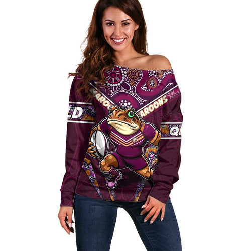 Personalised Queensland Maroons Off Shoulder Sweater Mascot Rugby League