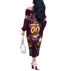 Personalised Queensland Maroons Off The Shoulder Long Sleeve Dress Mascot Rugby League