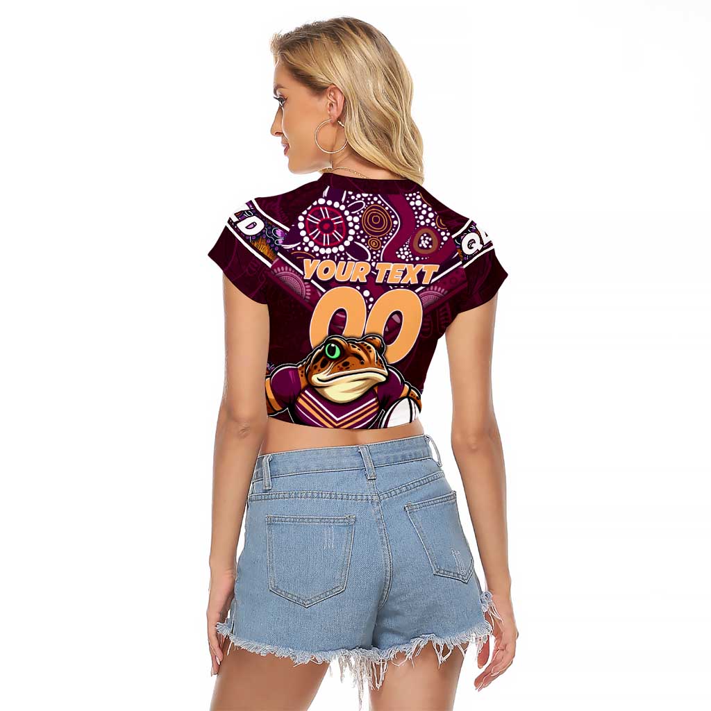 Personalised Queensland Maroons Raglan Cropped T Shirt Mascot Rugby League