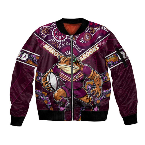 Personalised Queensland Maroons Sleeve Zip Bomber Jacket Mascot Rugby League