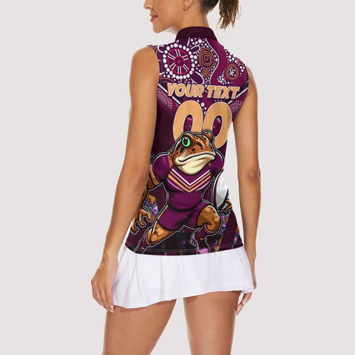Personalised Queensland Maroons Women Sleeveless Polo Shirt Mascot Rugby League