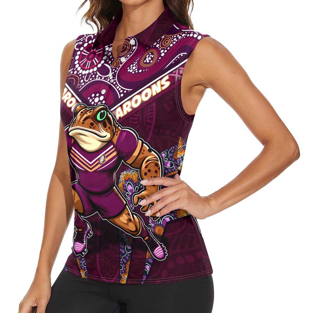 Personalised Queensland Maroons Women Sleeveless Polo Shirt Mascot Rugby League