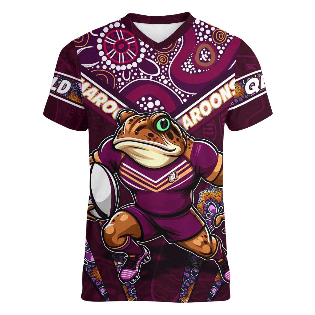 Personalised Queensland Maroons Women V-Neck T-Shirt Mascot Rugby League