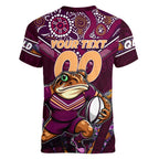 Personalised Queensland Maroons Women V-Neck T-Shirt Mascot Rugby League