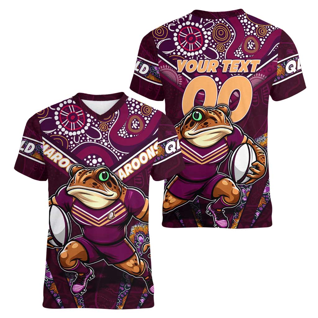 Personalised Queensland Maroons Women V-Neck T-Shirt Mascot Rugby League