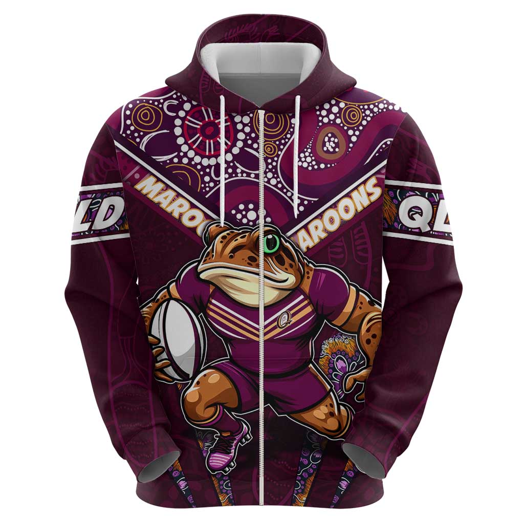 Personalised Queensland Maroons Zip Hoodie Mascot Rugby League