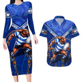 Personalised NSW Blues Couples Matching Long Sleeve Bodycon Dress and Hawaiian Shirt Mascot Rugby League