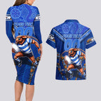 Personalised NSW Blues Couples Matching Long Sleeve Bodycon Dress and Hawaiian Shirt Mascot Rugby League