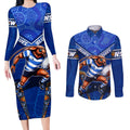 Personalised NSW Blues Couples Matching Long Sleeve Bodycon Dress and Long Sleeve Button Shirt Mascot Rugby League