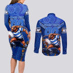 Personalised NSW Blues Couples Matching Long Sleeve Bodycon Dress and Long Sleeve Button Shirt Mascot Rugby League