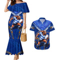 Personalised NSW Blues Couples Matching Mermaid Dress and Hawaiian Shirt Mascot Rugby League