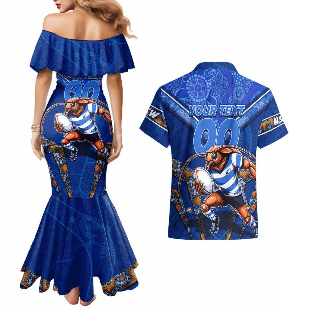 Personalised NSW Blues Couples Matching Mermaid Dress and Hawaiian Shirt Mascot Rugby League