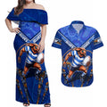 Personalised NSW Blues Couples Matching Off Shoulder Maxi Dress and Hawaiian Shirt Mascot Rugby League